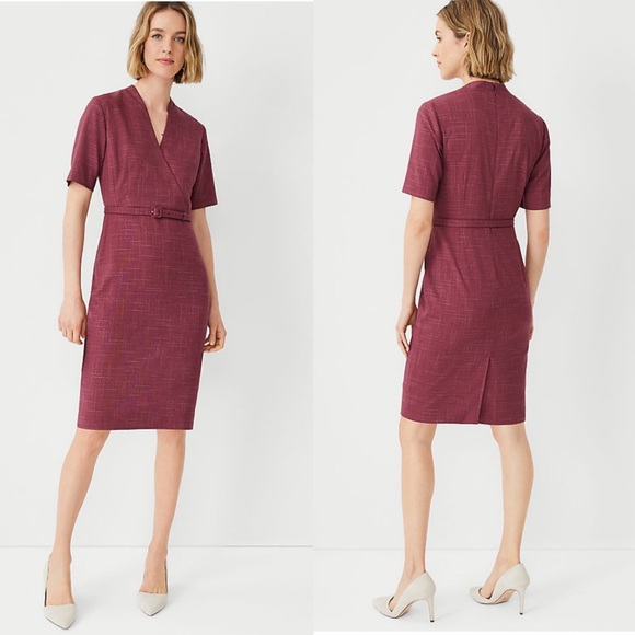 NWT Ann Taylor The Wrap Belted Sheath Dress in Cross Weave 10 - Picture 4 of 10
